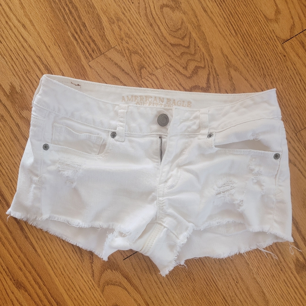 AEO White Denim Cut Off Shorts